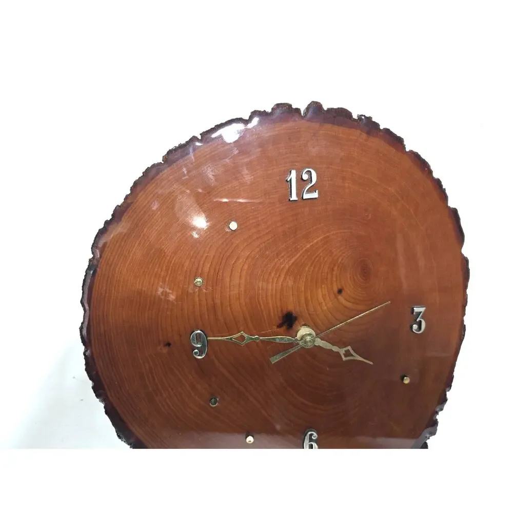 Vintage Natural Live Edge Wood Slab Wall Clock Handcrafted Tested Works